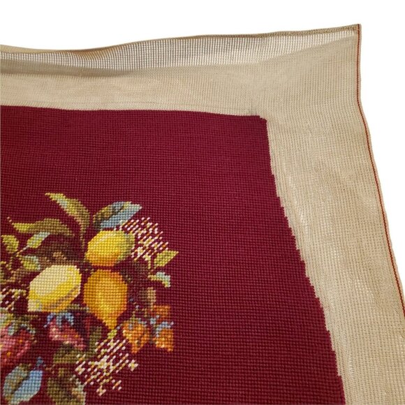 Vtg Needlepoint Petitpoint Chair Pillow Cover Fruit Lemon Strawberry 16"×19" - Picture 3 of 9